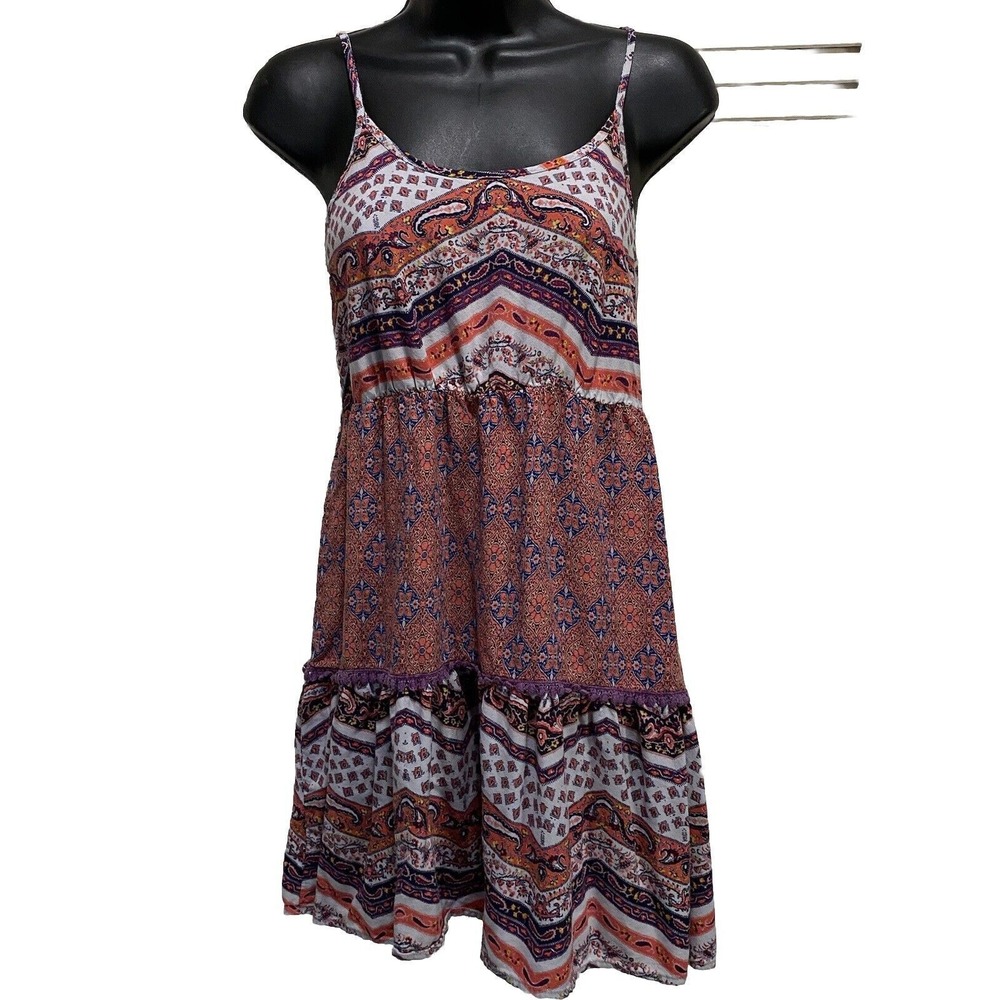 Mossimo Orange/Blue Paisley Print Boho Dress Non-Adjustable Straps Size S‎